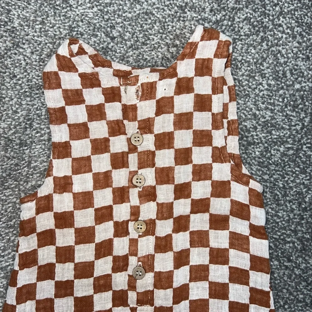Rylee + Cru - Linen Jumpsuit - Camel Checkered Toddler Jumpsuit
